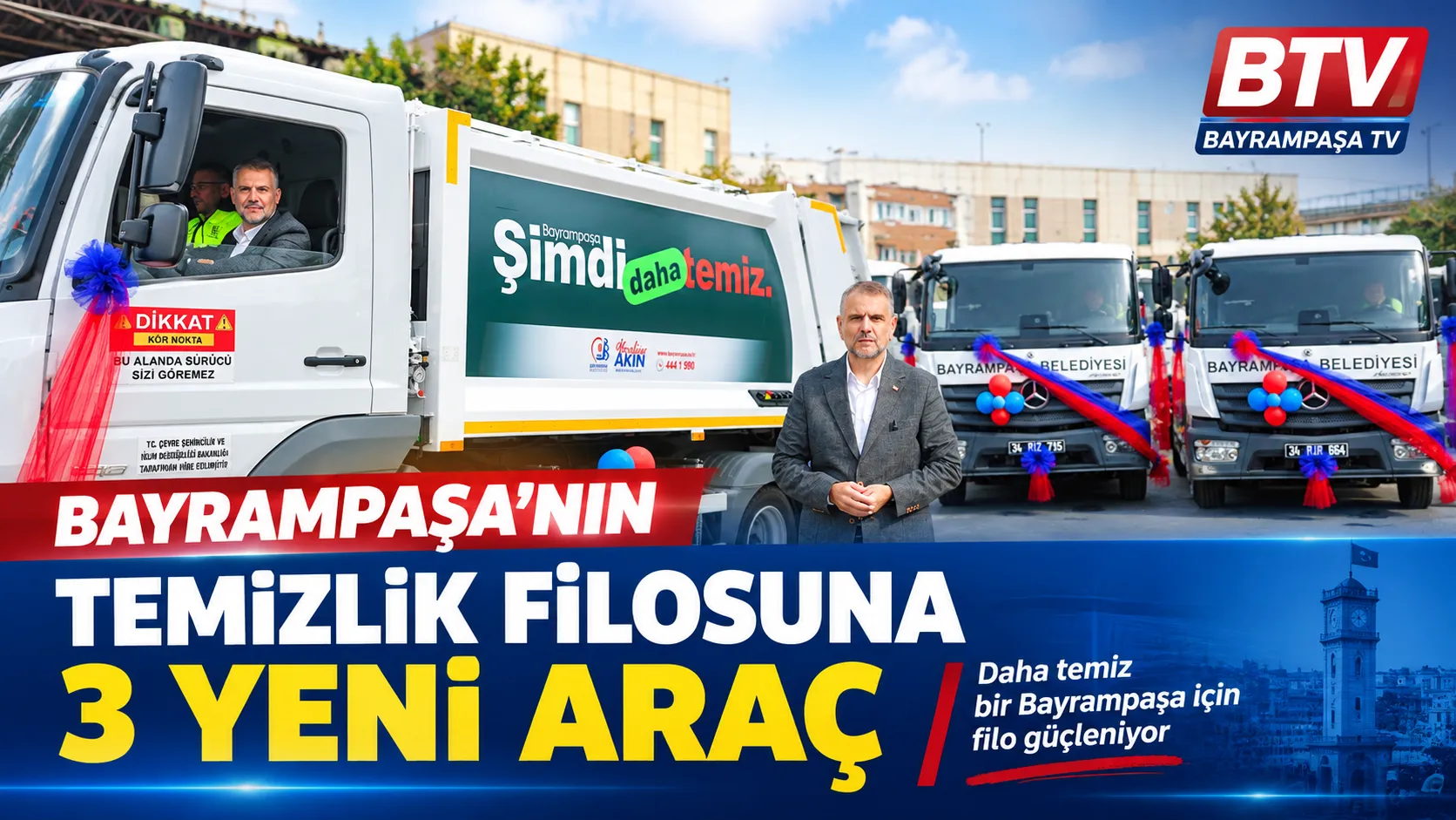 Bayrampaşa Belediyesi temizlik filosuna katılan 3 yeni çöp kamyonu